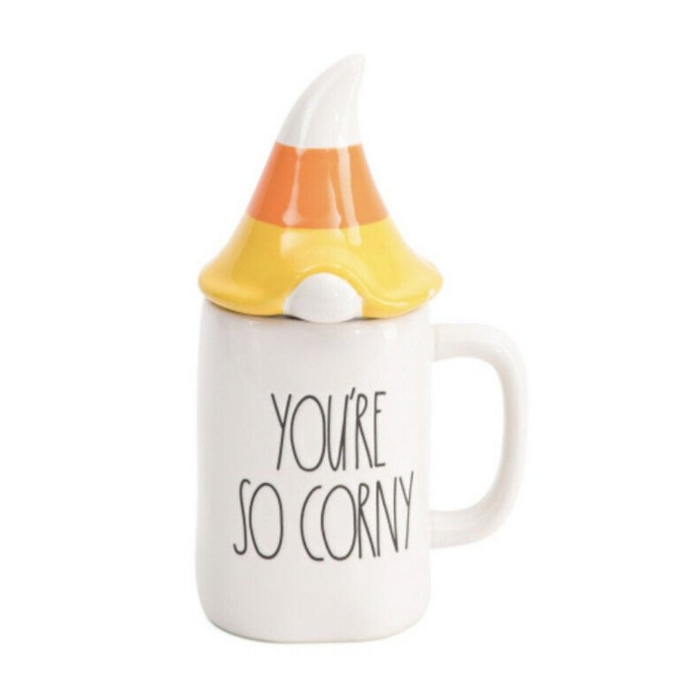 Rae Dunn You're So Corny‎ Gnome Candy Corn Topper Figural Mug Halloween Fall